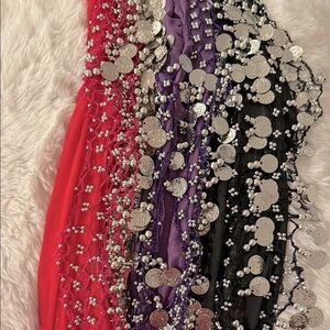 3 New Belly Dancing Skirts (Hot Pink, Purple, Black)